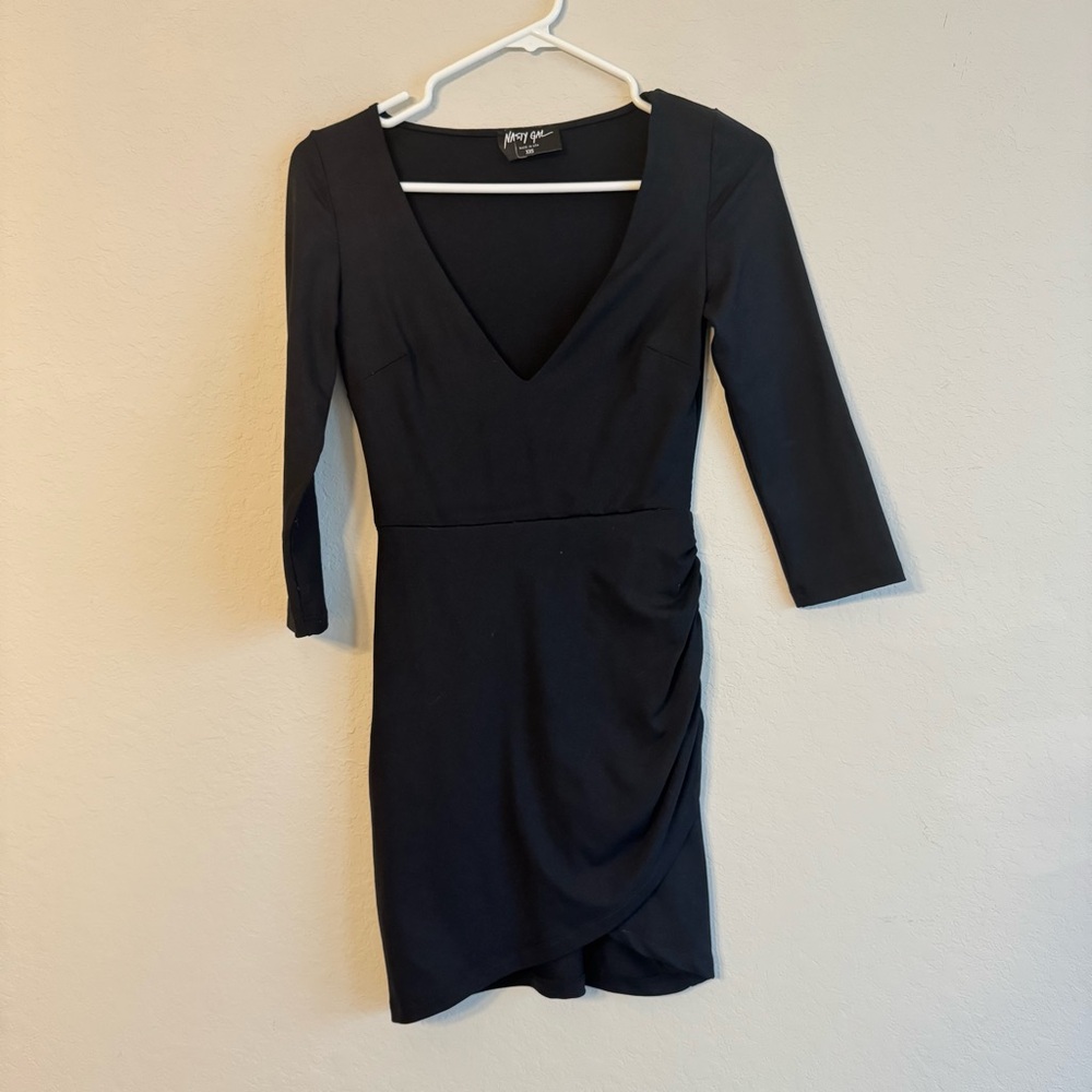 Nasty Gal Black V-Neck Mini Dress XXS